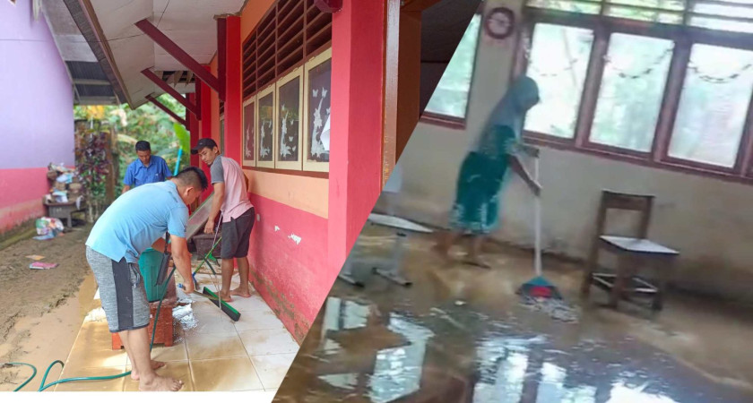 SDN Torosik Terendam Banjir, Guru dan Orang Tua Gotong Royong Bersihkan Lumpur